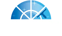 Blue window with a squeegee inside, suggesting window cleaning services.