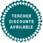Teal badge with white text: