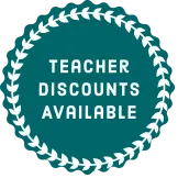Teal badge with white text: