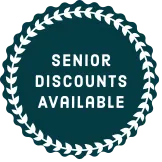 Dark teal badge with white text: