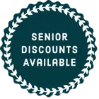 Dark teal badge with white text: